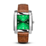 SÖNER LEGACY R Fyrkantig klocka i polerat stål med grön klassisk urtavla.